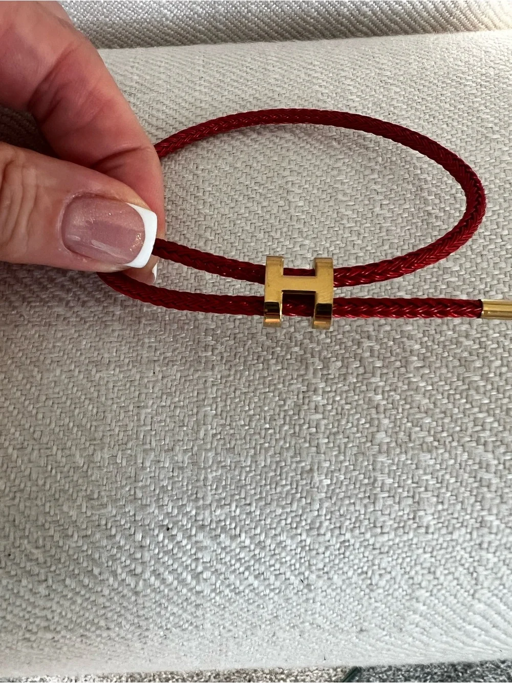 Red Cord Bracelet with Gold H Hardware Accent